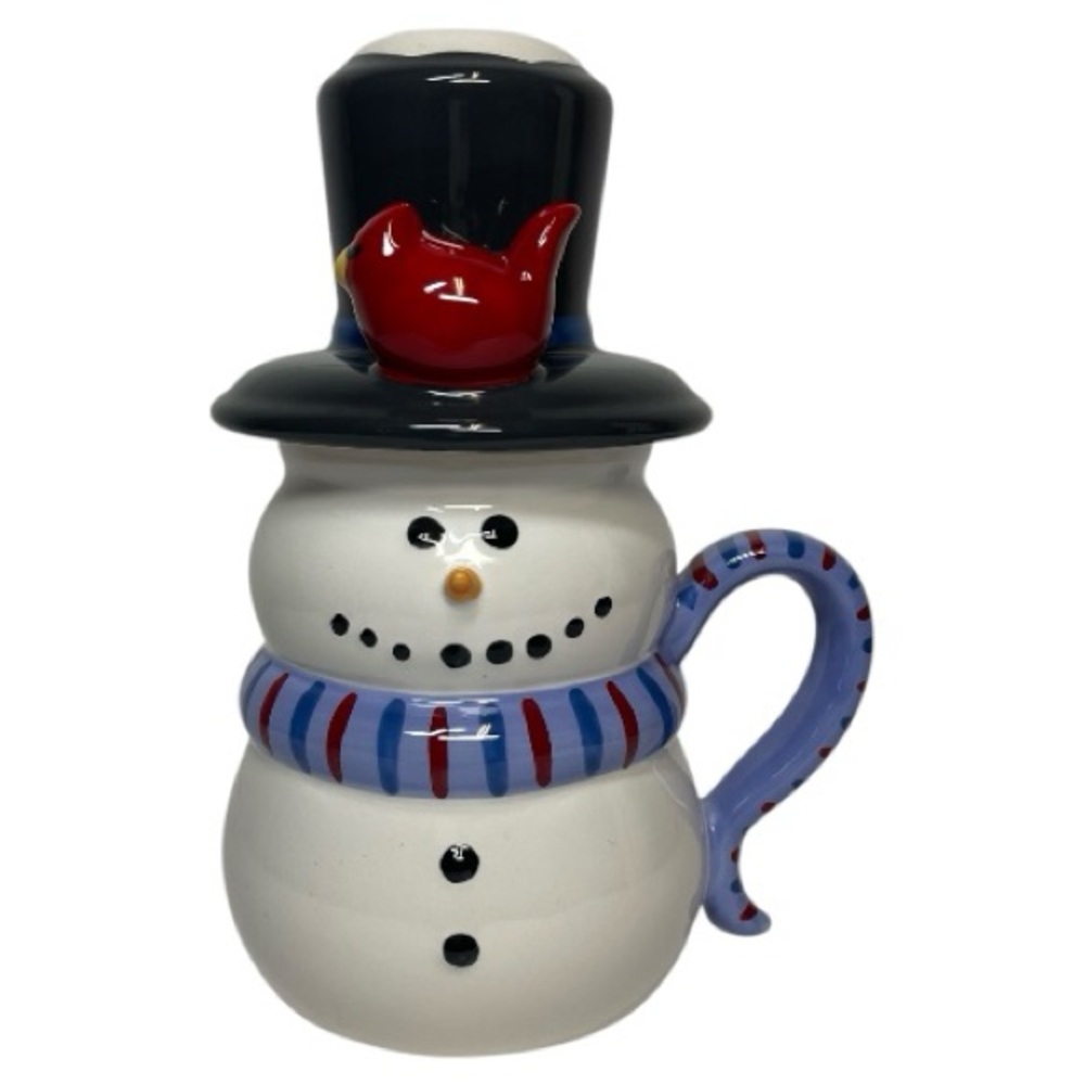 Pfaltzgraff Holiday Snowman Ceramic Mug with Hat Lid NWOT